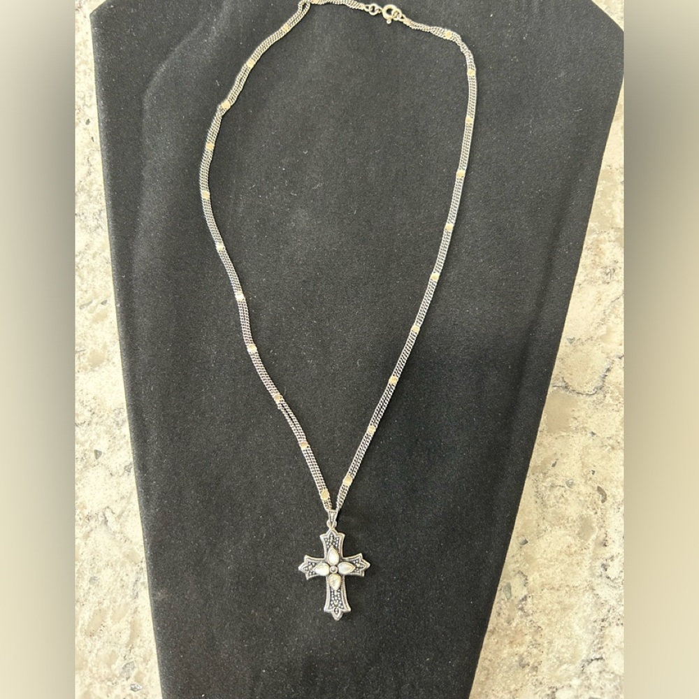 STERLING SILVER MOTHER OF PEARL HEMATITE STONES PENDANT CHAIN NECKLACE 925